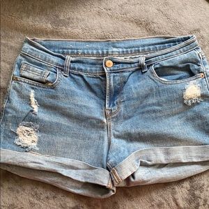 Denim shorts.